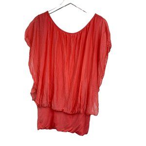 Womans M/ L Salmon Salmon Sheer Layered Tank Top Shirt Short Sleeve Shirt